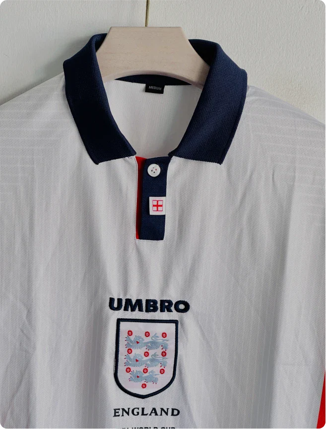 ENGLAND 1998 HOME KIT BECKHAM FIVESLEEVE POLO EMBROIDERY PREMIUM