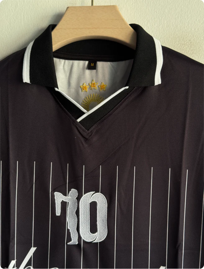 ARGENTINA LA-ALBICELESTE 10 BLACK KIT FIVESLEEVE POLO EMBROIDERY PREMIUM