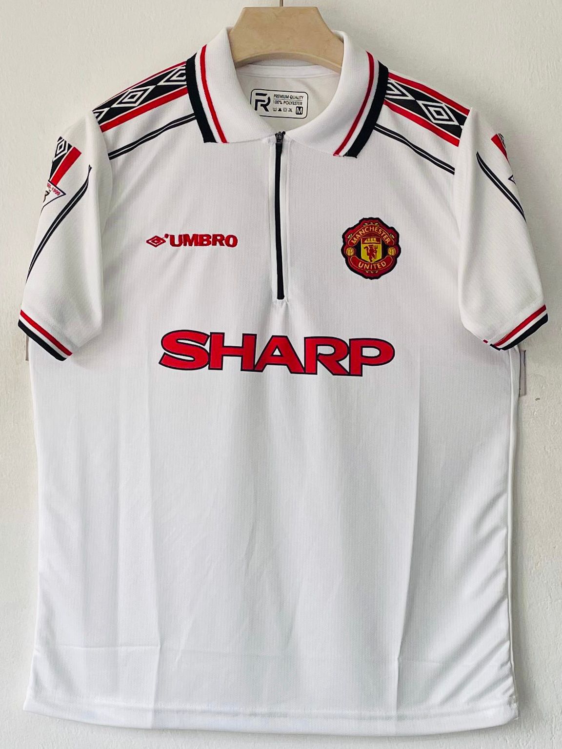 MANCHESTER UNITED 1998 - 1999 ZIP COLLAR PREMIUM EMBROIDERY AWAY JERSEY BECKHAM