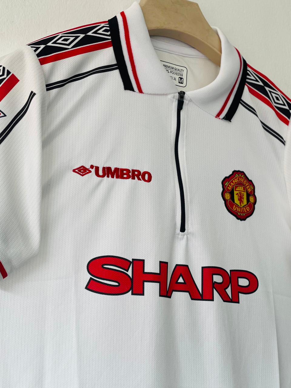 MANCHESTER UNITED 1998 - 1999 ZIP COLLAR PREMIUM EMBROIDERY AWAY JERSEY BECKHAM
