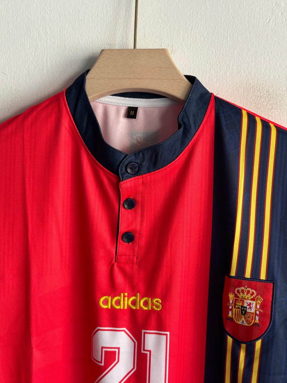 SPAIN 1996 HOME KIT LUIS ENRIQUE FIVESLEEVE POLO EMBROIDERY PREMIUM