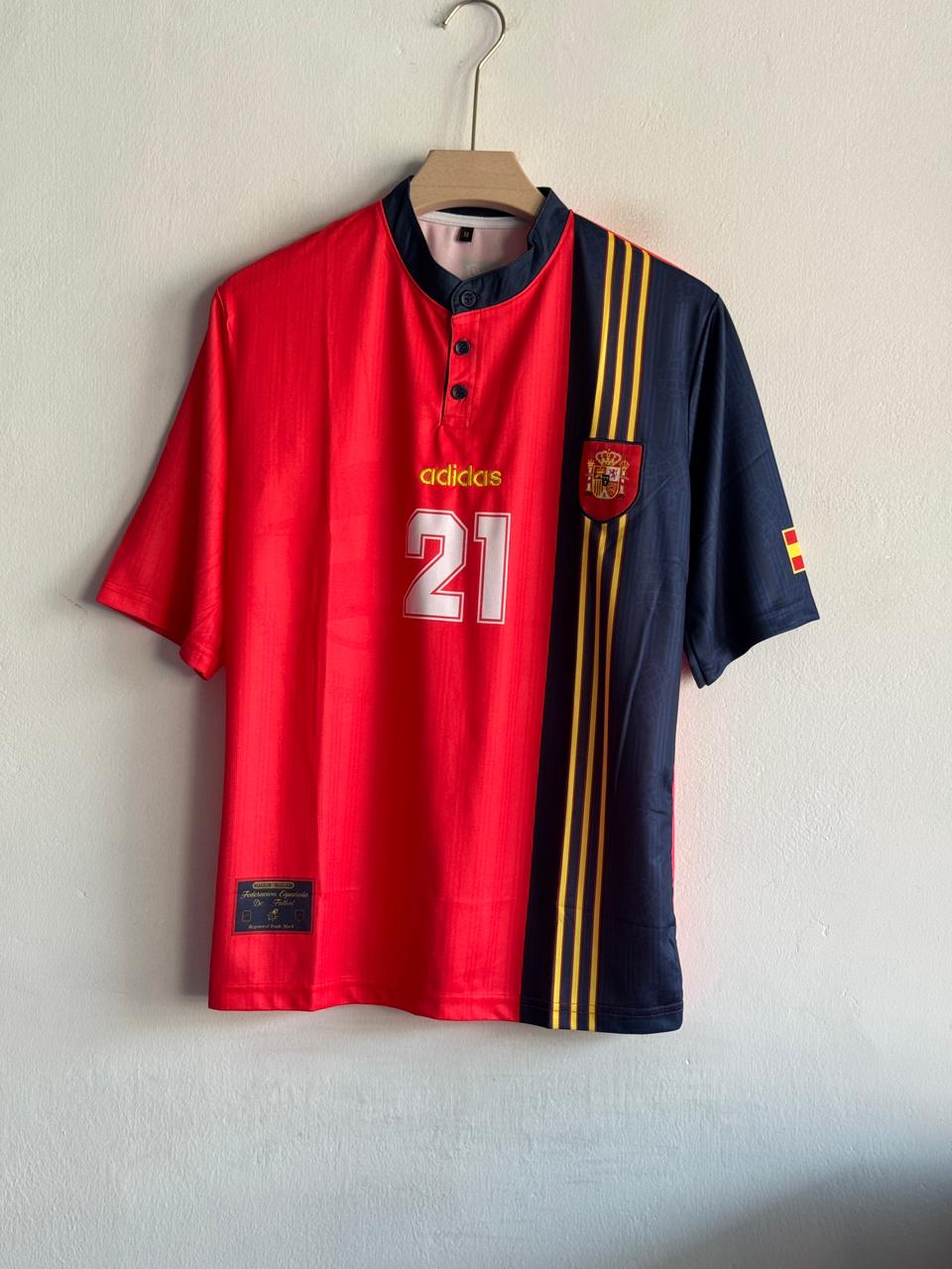 SPAIN 1996 HOME KIT LUIS ENRIQUE FIVESLEEVE POLO EMBROIDERY PREMIUM
