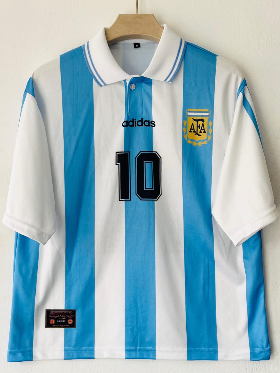 Argentina 1994 World Cup Home Jersey Maradona Five Sleeve