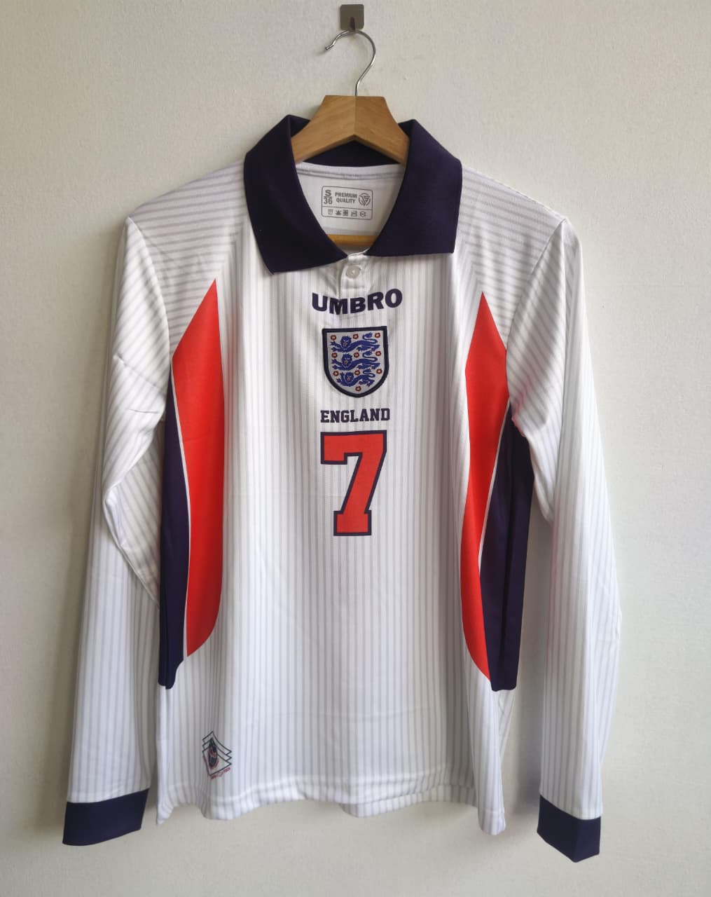 England 1998 Full Sleeve Home Jersey Embroidery
