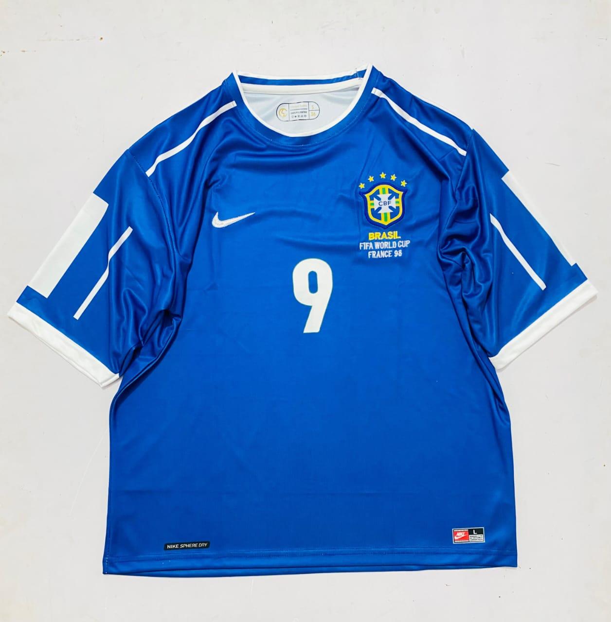 Brazil 1998 World Cup Five Sleeve Embroidery Away Jersey Ronaldo 9