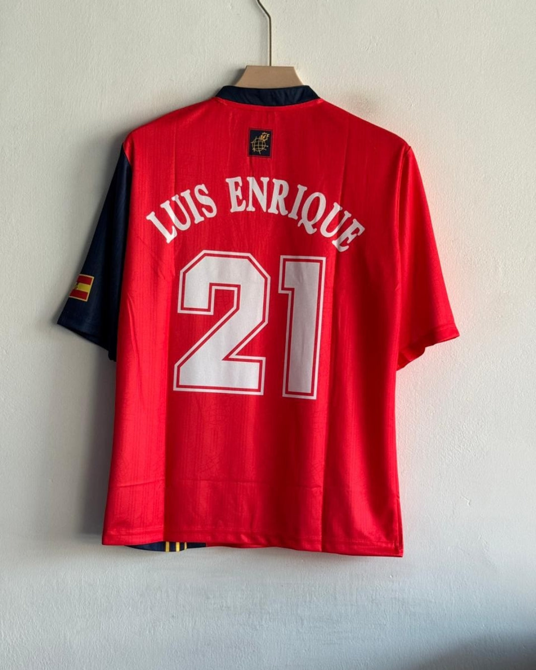 SPAIN 1996 HOME KIT LUIS ENRIQUE FIVESLEEVE POLO EMBROIDERY PREMIUM